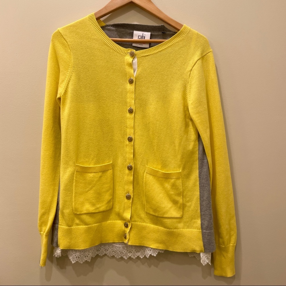 CAbi Yellow and Gray Women's Cardigan Sweater